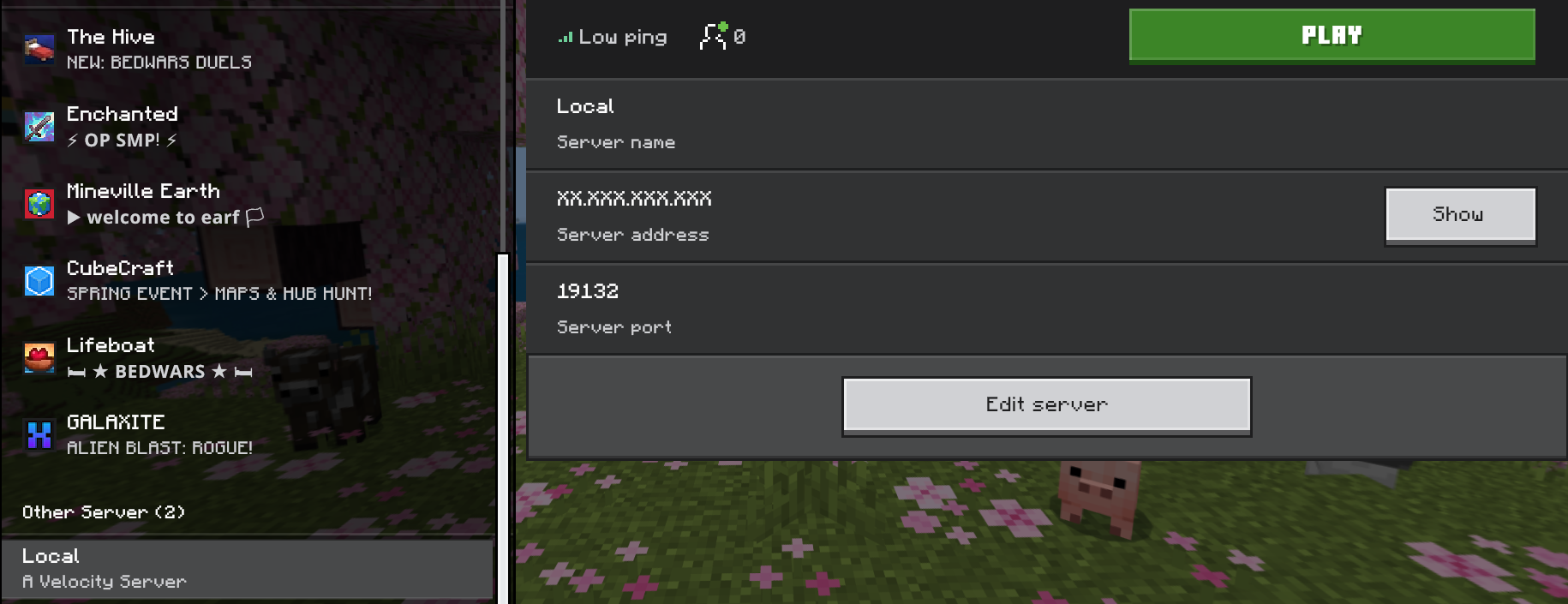 Bedrock multiplayer screen