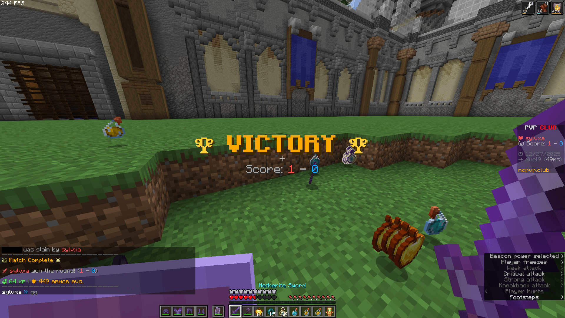 screenshot of sylvie winning a duel